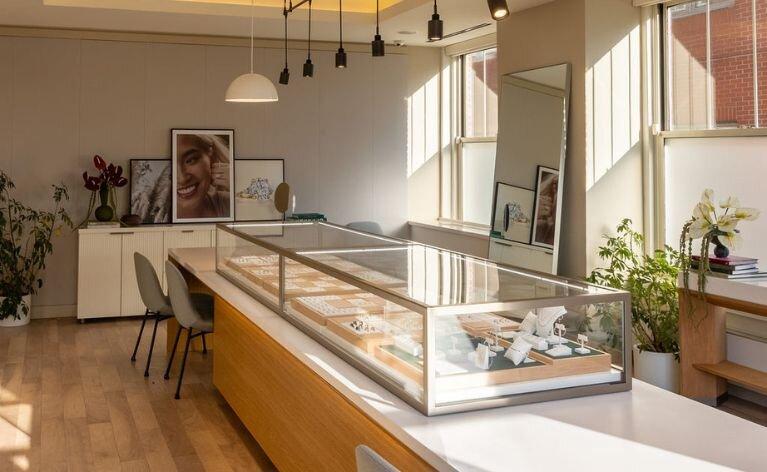 Brilliant Earth showroom located on Newbury Street in Boston, Massachusetts.