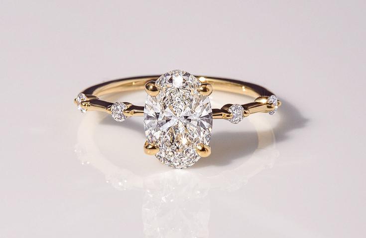 Oval diamond engagement ring.