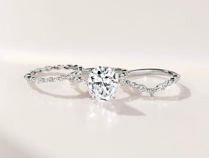 White gold diamond engagement ring and wedding rings perfectly designed for a ring stack.