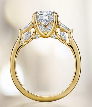 Side profile view of a diamond engagement ring