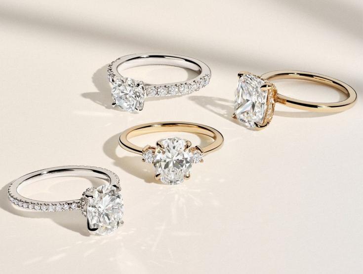 Assortment of diamond engagement rings.