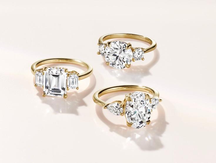 Assortment of diamond engagement rings.