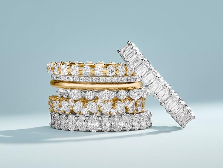 Stack of diamond wedding bands