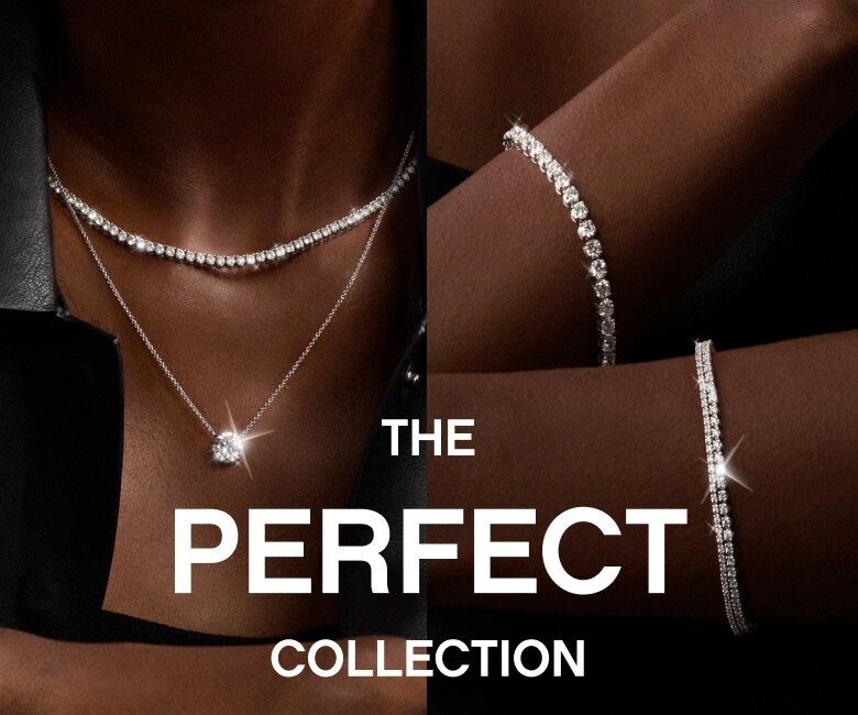 Model wearing diamond jewelry featured in The Perfect Collection.