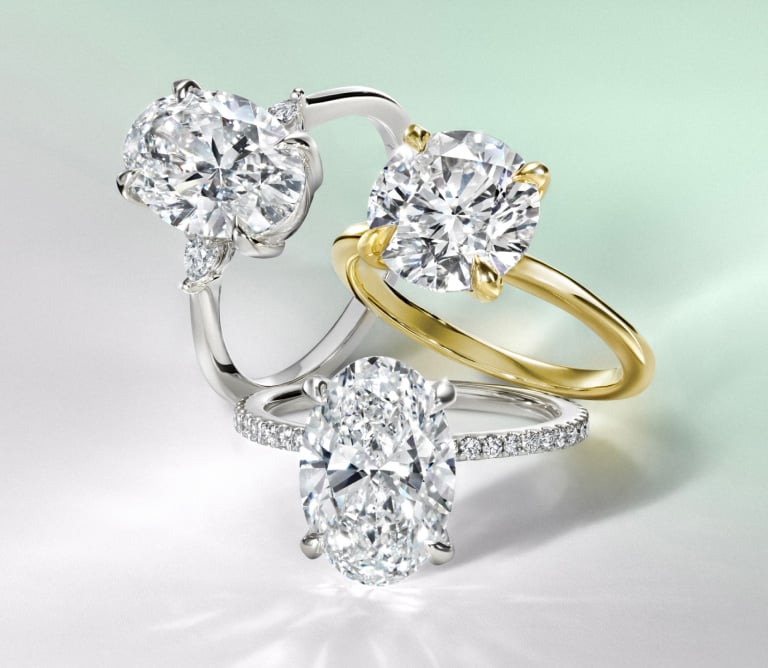 Gold diamond engagement rings from Brilliant Earth's ready to ship assortment.