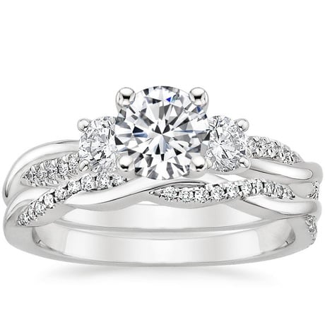 18K White Gold Three Stone Petite Twisted Vine Diamond Bridal Set (1/2 ct. tw.)