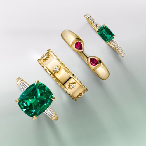 Assortment of diamond and gemstone fashion rings.