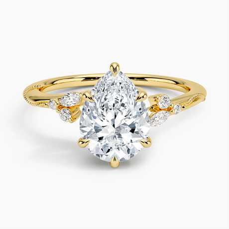 Camellia Milgrain Engagement Ring - Floral Diamond Ring